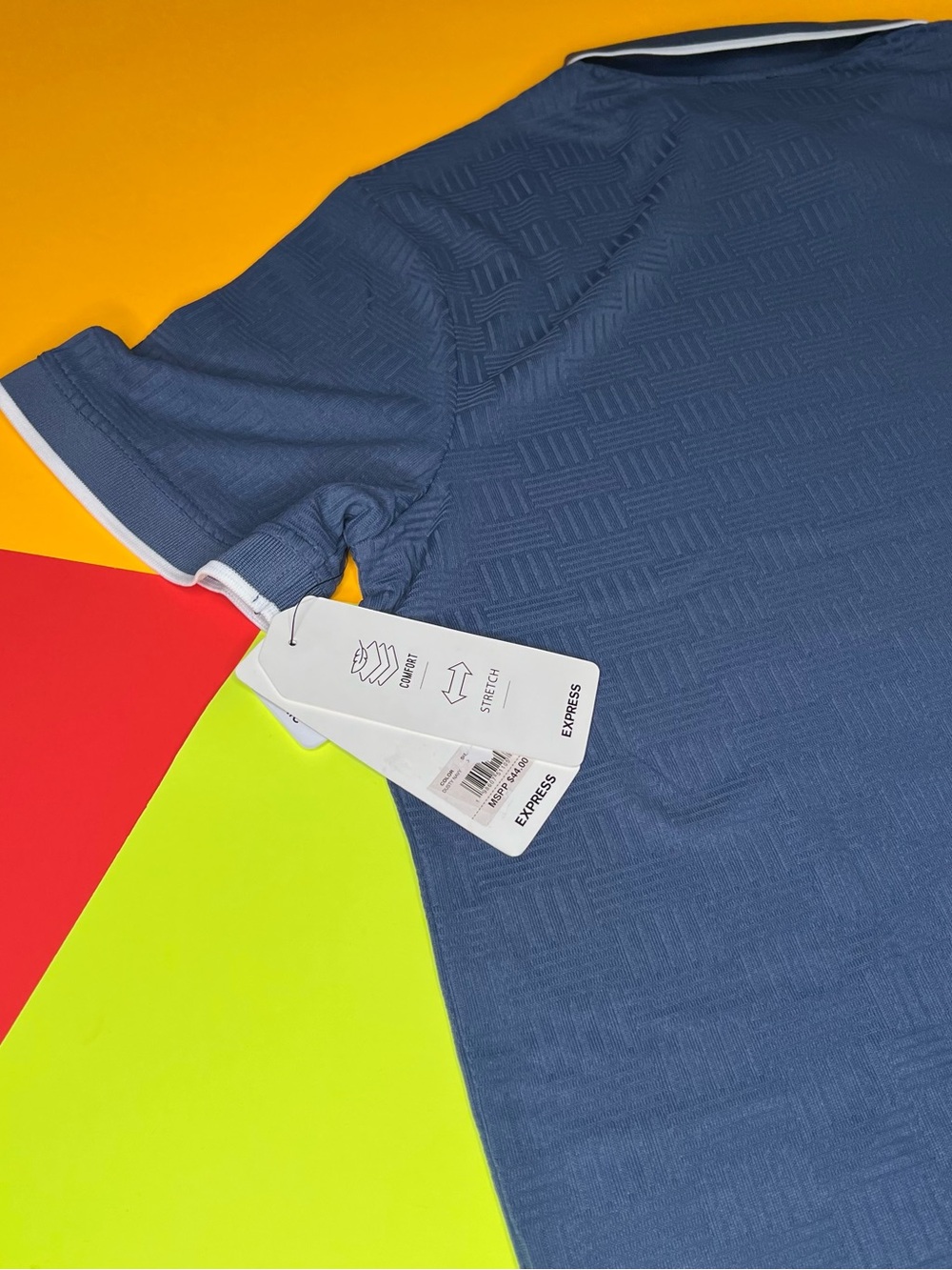 Express Men's Slate Blue Polo with White-Trim Collar - Picture 7 of 7